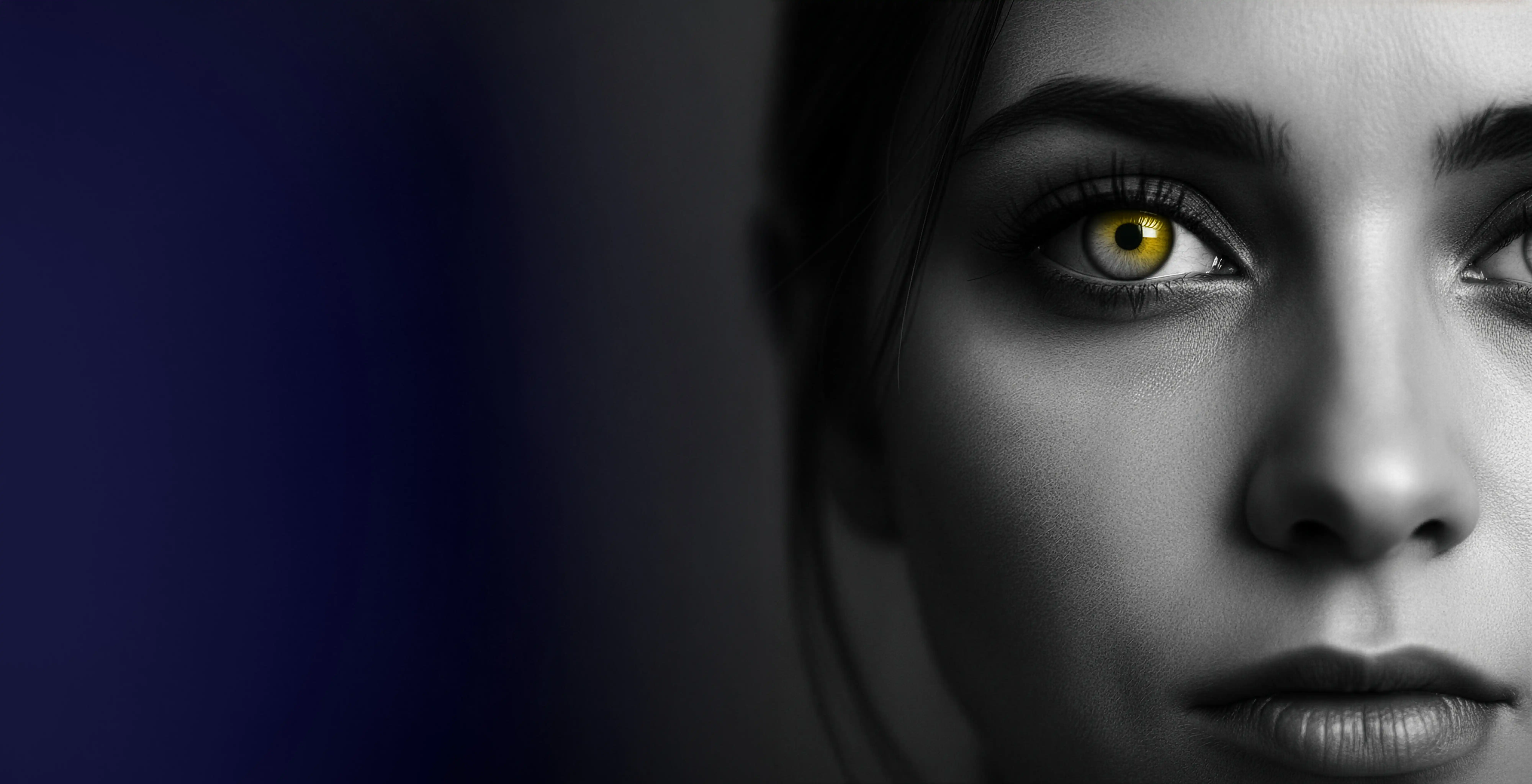 Closeup image of woman with yellow eye